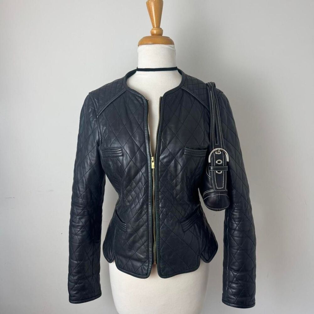 Black Rivet Black Genuine Leather Quilted Jacket